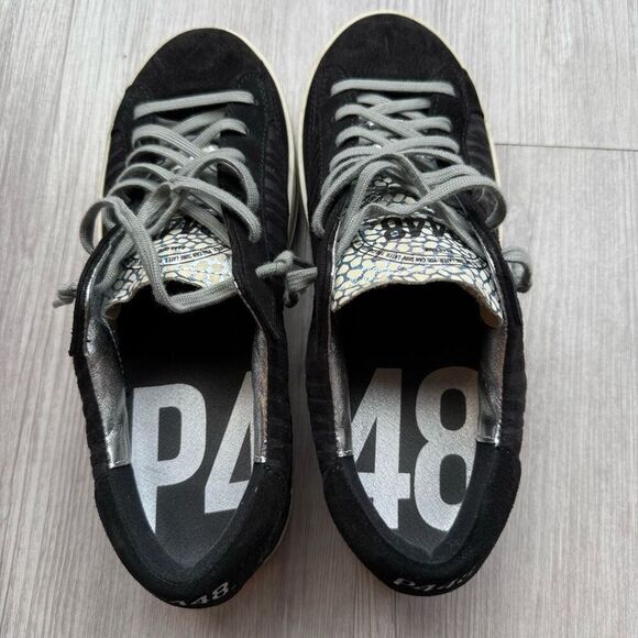 P448 Sneakers Black Seude Leather Zebra Metallic Stripe Low Tops Size 39 - Picture 6 of 9